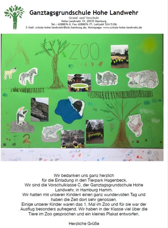 Danksagungs Plakat der Grundschule Hohe Landwehr