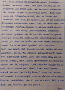 Handgeschriebener Text von Merle vom Johannes-Brahms-Gymnasium