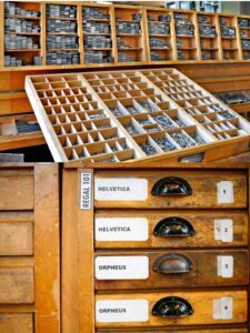 Setzkäsen und Schriftarten im Museum der Arbeit